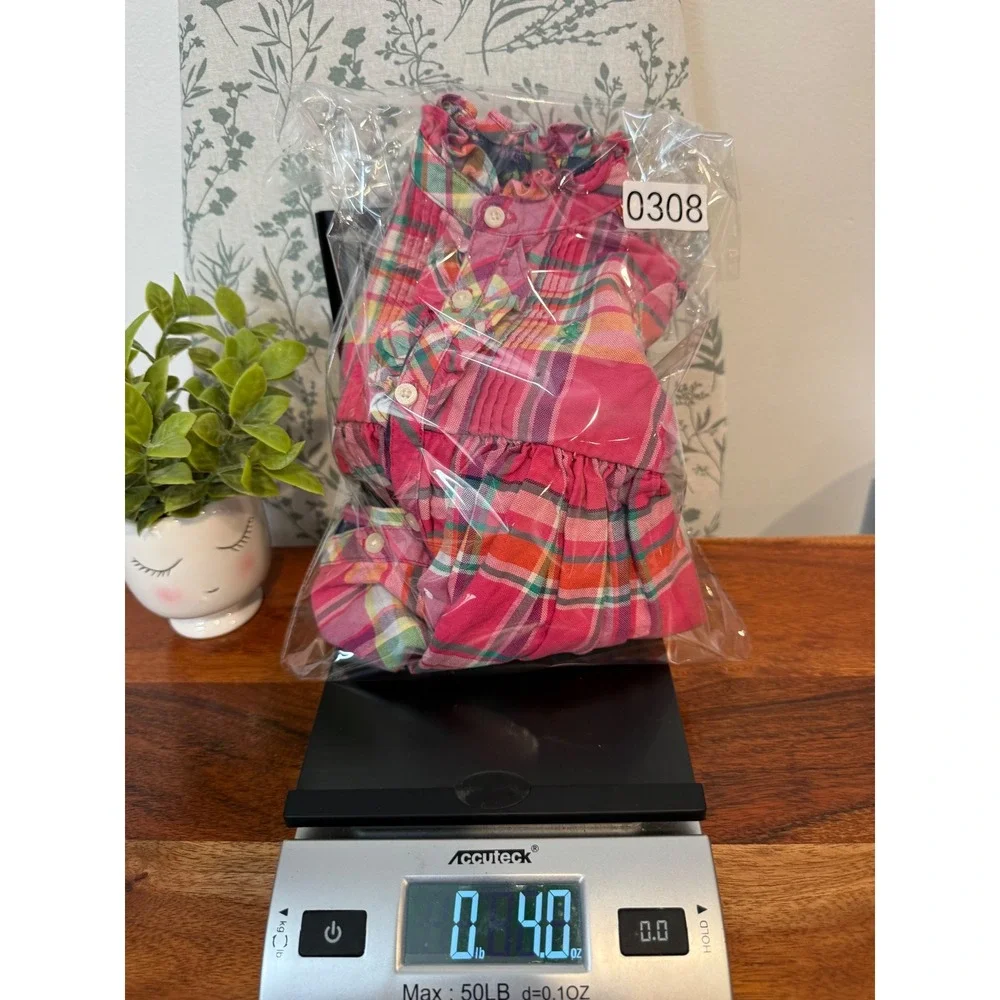 Ralph Lauren Baby Girls Pink Plaid Ruffle Dress Diaper‎ Cover Set 3M 100% Cotton
